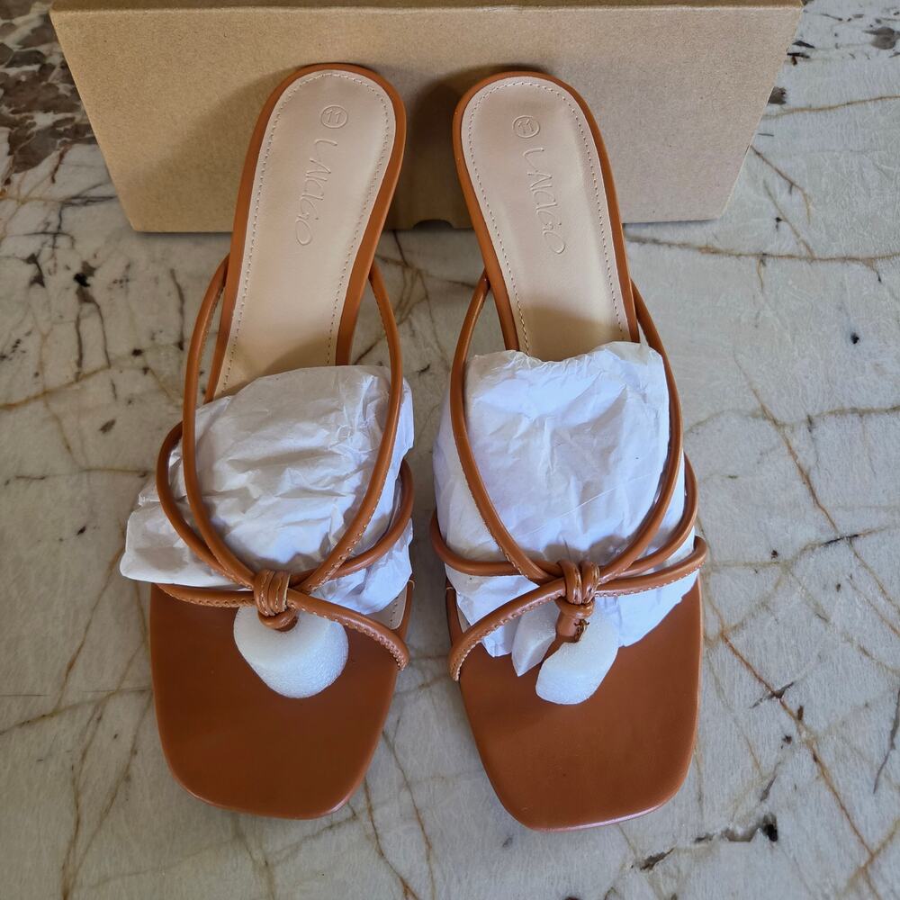 LAICIGO Square Open Toe Flip Flops Heels Strappy Thong Slingback Mules Sandals